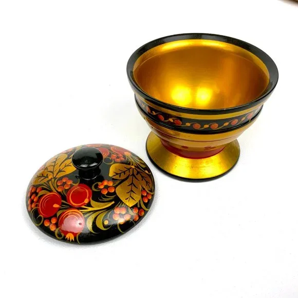 Vintage Russian Lacquerware Khokhloma Set Of 5 Wooden Items - Picture 10 of 16